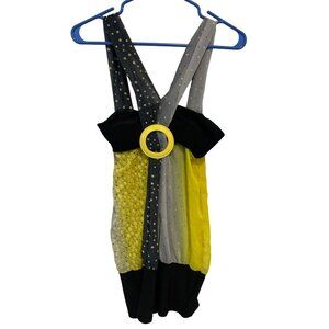 Y2K Blue Sketch Tunic Mini Dress Size Medium Tank Black Yellow Britney Christina